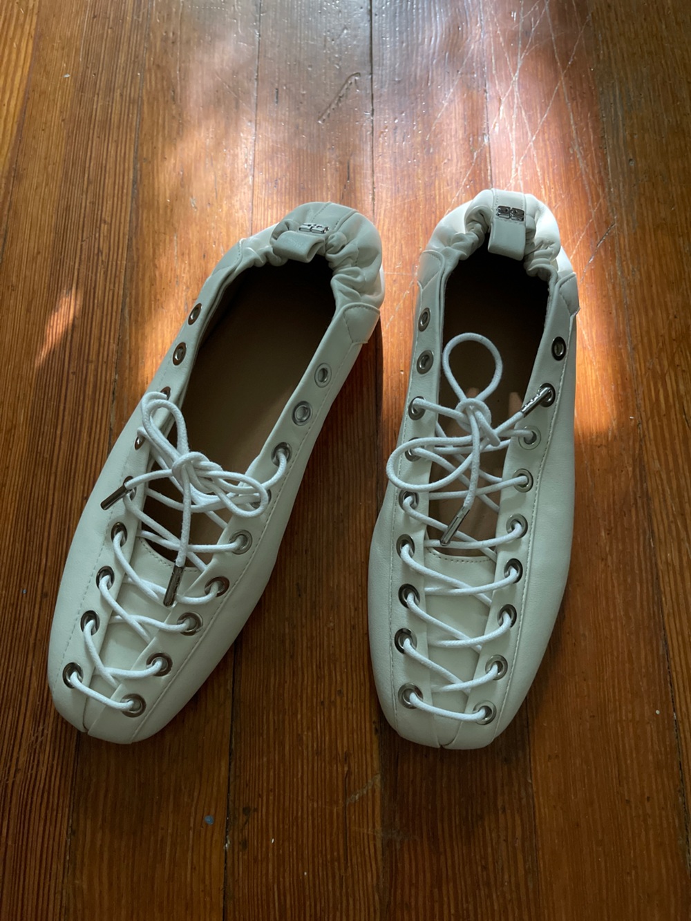 NWOT GANNI Lace-Up Ballerinas in Ivory Egret Eggshell White Chic Cool Sporty - Picture 7 of 13